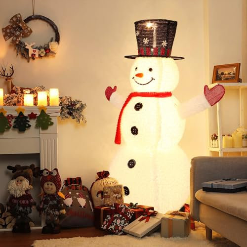 Alupssuc 4ft Plush Snowman Christmas Decoration with 100 LED Warm White Lights, Easy to Install and Disassemble, Suitable for Indoor or Outdoor Garden Lawn Christmas Decorations