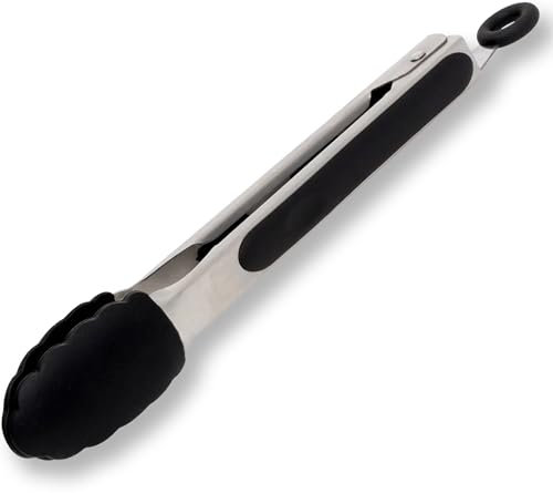 HENSSLERS® Grillzange Silikon [EDELSTAHL] - Küchenzange mit rutschfestem Griff - Hitzebeständige Silikonzange - Grill Zange Küche - Kochzange geeignet als Fleischzange - Grillzange Edelstahl (34,5cm)