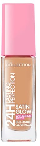 Collection Cosmetics Lasting Perfection Satin Foundation, Full Coverage, Anti-Ageing Effect, 24 Hour Wear, Contains Hyaluronic Acid, 27ml, Buttermilk Warm