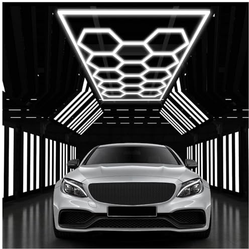 TODEHI LED Hexagon Beleuchtung 14 Hex Deckenleuchte Garagenbeleuchtung 672W | verknüpfbare Röhrenleuchten inkl. Rahmen Garagenlamp für Garage Werkstatt Fitnessstudio Auto-Schönheit Salon Ausstellung