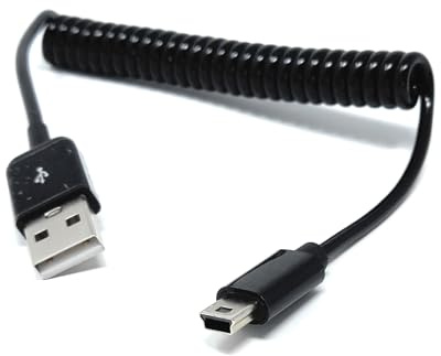 DRUT Coiled Mini USB Cable, 25cm to 80cm | Spring USB 2.0, Charging & Sync, Compatible with Cameras, MP3 Players, GPS Devices