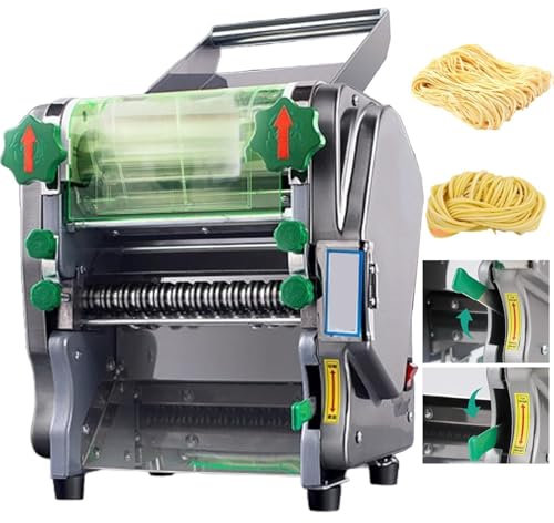 750w 2-in-1 Industrial Grade Pasta Maker,Commercial Pasta Machine,Electric Dough Roller Noodle Making Machine-3/9mm Stainless Steel Flat Noodle Blade/0.12-18mm Thickness Adjustable,Silver