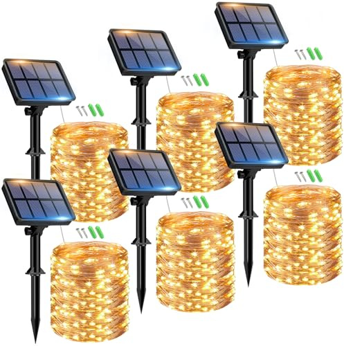 btfarm Solar Lichterkette Outdoor,6x15M Solarlichterkette Außen Wetterfest | 150LED Lichterkette Aussen, 8 Modi IP65 Wasserdicht Kupferdraht für Garten Balkon Baum Hof Weihnachten Deko (Warmweiß)