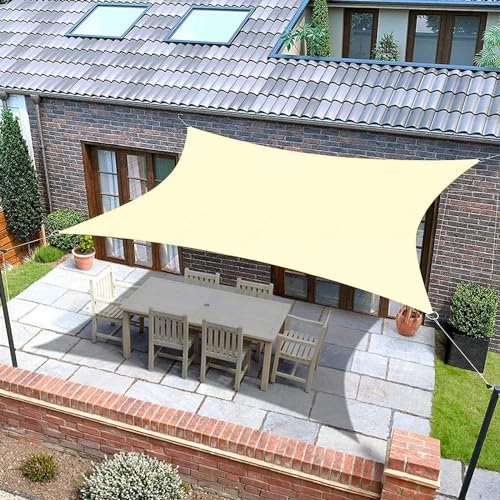 Tenda da sole per esterni, resistente alle intemperie, beige, 10 m x 10 m, impermeabile, traspirante, resistente ai raggi UV, per prato, giardino, feste, portico, soluzione durevole ed elegante per