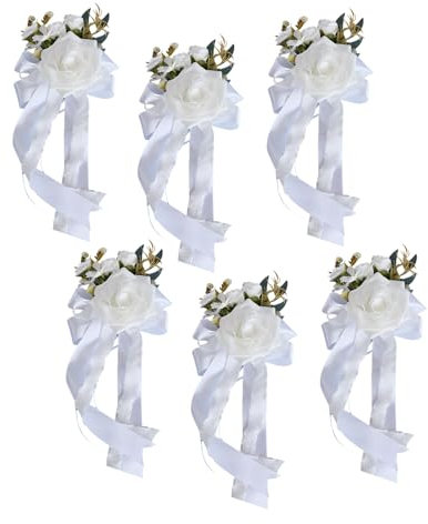jiingekk Dekorative Blumen, 6 Stück, Hochzeit, Auto, Blume, Schleife, künstliche Seidenrosen, Dekoration für Fahrzeugtürgriff, Brautschmuck, Autozubehör