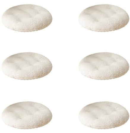 1er-Set Runden Plüsch Stuhlkissen 36x36 cm Sitzkissen Gefüllt, Memory-Foam-Kissen, Outdoor Gartenstuhlkissen, Garten Sitzpolster Set für Rattanstühle, Outdoor Stuhlauflage (6er Set Weiß)
