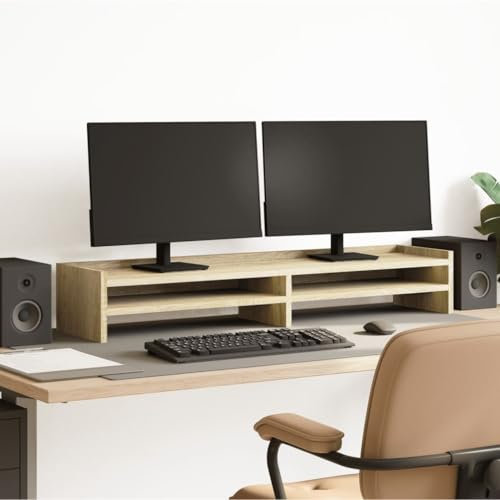 Eleganz Monitor Stand for Desk - Sonoma Oak Finish 100x24x16 cm, Sturdy Wooden Platform for PC, Laptop & TV - Space-Saving Solution for Home & Office