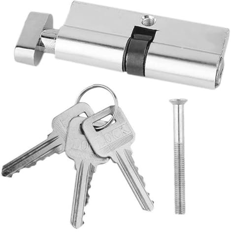 Cerradura de cilindro, cerradura de cilindro de metal, cilindro de cerradura de puerta de metal de aluminio, antibroche for el hogar, antitaladro con 3 llaves, juego de herramientas en tono plateado