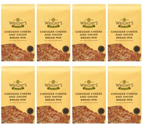 Wright's Cheddar Cheese & Onion Bread Mix 8x500g - Savoury Bread Mix for Bread Maker & Hand Baking – Easy Homemade Loaves, Rolls & Pizza Dough – Crispy Fried Onions & Herbs