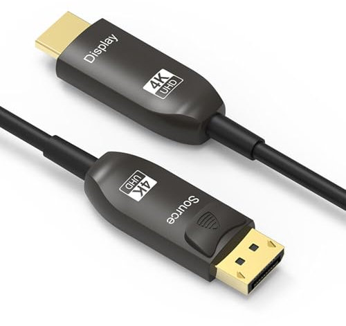YOTETION Display-auf-HDMI-Kabel, 15 m, 4K60Hz optischer DisplayPort-Konverter – kompatibel mit Laptops, Spielkonsolen, Streaming-Geräten, Xbox und mehr
