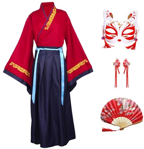 CRFASIBE Hanfu-dräkter för barn, kinesiska traditionella kläder, pojkar flickor kinesisk Cheongsam antik cosplay kostym med håraccessoarer, Vinrött, 130 cm