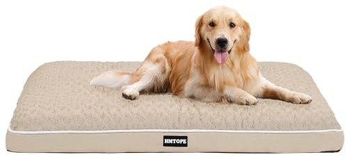 HMTOPE Ortopedisk hundsäng, hundmatta med dubbla våningar design, tvättbar hundkudde, avtagbar hundkorg, 105 cm för medelstora hundar, beige