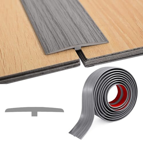 Barre de Seuil Adhesive, 5cm x 3m T Seuil de Porte Adhesif, PVC Barre de Seuil Large, Barres de Transition de Seuil Flexible pour Sols de Raccordement, Espaces Entre Les Dalles de Sol Stratifié(Gris)
