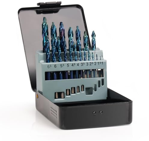 KAKILFOB 19Pcs Cobalt Drill Bit Set, M35 HSS Stepped Point Drill Bit, 135 Degree Tip High Speed Steel with Blue Oxide Finish, Stainless Steel, Plastic and Wood with Metal Indexed Storage Case