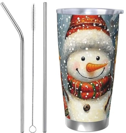 SHFJASBNUMG Winter-Weihnachtstasse aus Edelstahl, Schneemann, niedlicher Schneemann, Kaffeetasse für Studenten, 8,7 x 11,2 cm