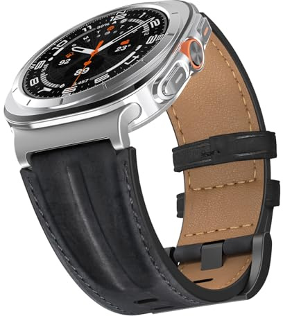 Bouixel Genuine Leather Strap for Samsung Galaxy Watch Ultra 2/1 Band 47mm | Handcrafted Top Grain Leather Strap, Vintage Patina, Men Women Wide Rugged Metal Connector Band for Galaxy Watch Ultra