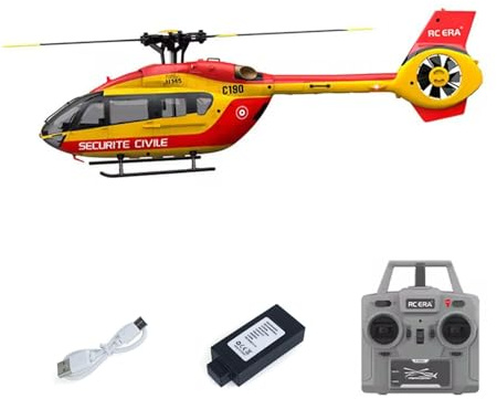 wheelfun 1/30 RC Era 6Ch ferngesteuerter Hubschrauber C190 Dual Brushless Motors RTF-Modell Flugzeug H145 flugzeugloser luftgeführter Heckrotor Hobby-Modell (rot und gelb)