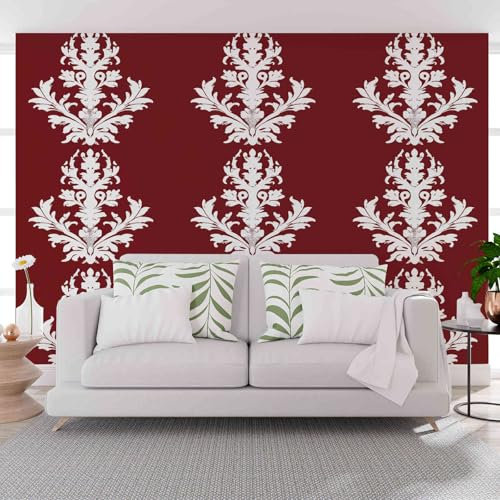 Gaqinhh Floral Baroque Papier Peint Panoramique 400 x 280 cm (L x H), Rouge Profond Salon Canapé Chambre Fond Décoration Murale, Papier Peint Panoramique 3D