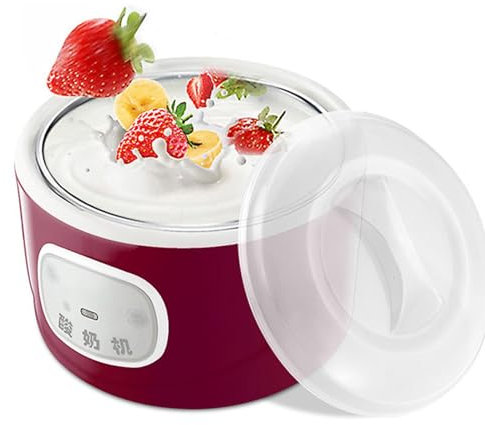 GYKOZY Yogurtiera Mini Automatica - Fermentatore da 1 litro con 4 coperchi in vasetti di Vetro, vaschetta in Acciaio Inossidabile, Contenitore termostatico per Yogurt