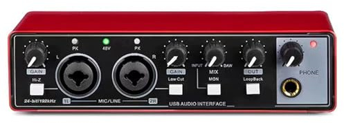 USB Audio Interface, Interface for Recording Music, USB2.0 Studio Equipment for Mac/PC, XLR Input, 24Bit/192kHz, Plug & Play, 48V Phantom Power, Red