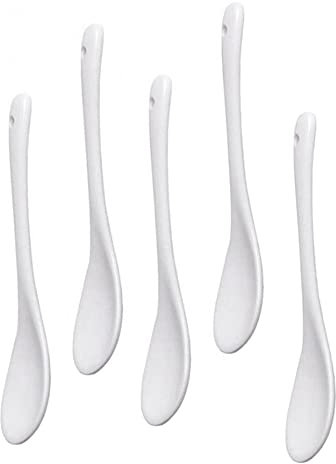 Terphadp 5PCS Cucchiai per Uova nel Porcellana Bianca Cucchiai nel Ceramica Cucchiaio da caffè Cucchiaio da Dessert Cucchiaio da Portata per Salsa Moka