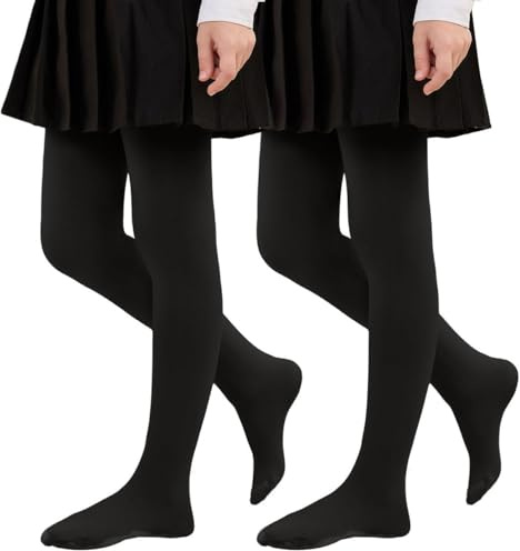 Yutdeng Collants Thermiques Filles Enfants Collants Doublé en Polaire d'hiver Épais Chaud Collant Opaque Extensibles Taille Haute Leggings Pantalon de Danse Ballet Chaussettes,Noir+Noir,150-160cm