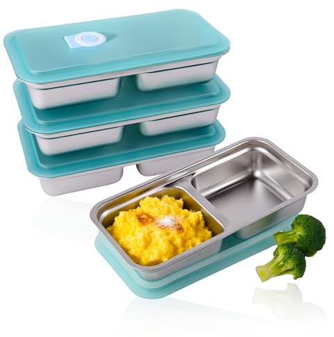Stainless Steel Snack Boxes with 2 Compartments Reusable Snack Containers for School Work Travel Divided Bento Lunch Boxes Meal Prep Containers for Adults(4 Pack)