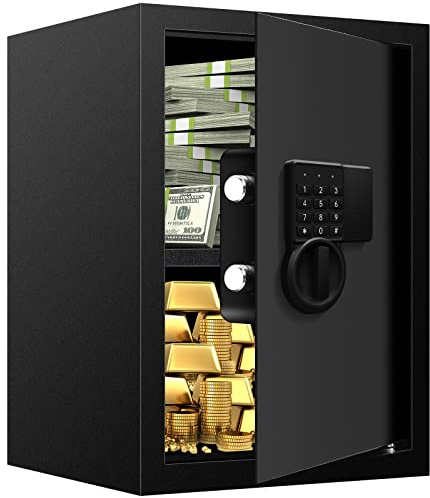 ToruKeep Coffre-fort ignifuge de 70 L avec capteur de lumière LED - Clavier numérique - Serrure à combinaison électronique pour bijoux en argent liquide - Boîte de sécurité en acier pour bureau (38 x