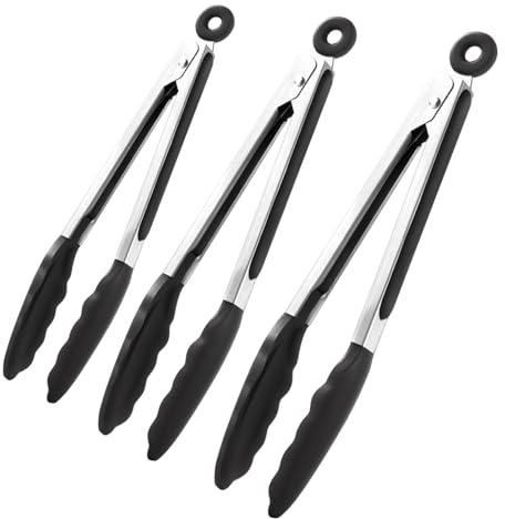 Pinks De Cocina: Pinzas Para La Parrilla De Cocción De 3 Piezas BBQ, Pinzas De Comida De Acero Inoxidable Con Puntas De Silicona, Utensilios Antiadherentes | Mango Resistente Al Calor De La Barbacoa P