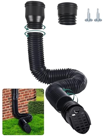 GartOasis Extensión Flexible para Canalón y Bajante, 80/100 mm Tubo Bajante Extensión Redonda con Rejilla para Desagüe, Manguera de Canalón, 47-150 cm, Accesorios para Bajantes (Negro, 1 Unidad)