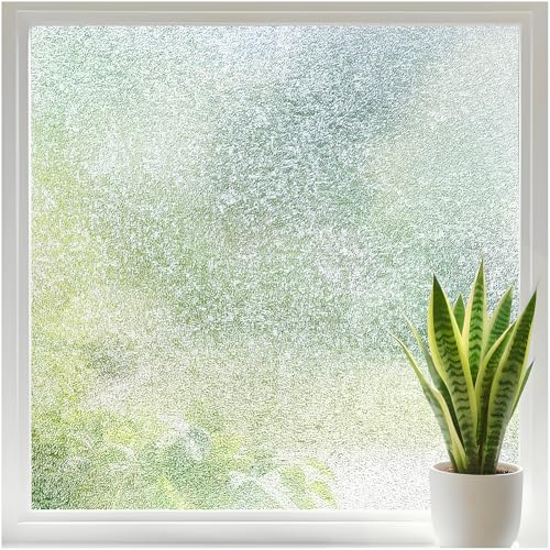 Lifetree Frosted Window Film Privacy, 44.5 x 200cm Static Cling No Glue Glass Film, Non-Adhesive Opaque Ripple Window Sticker, UV Blocking Privacy Film for Home Office Bathroom