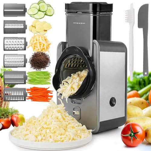 Enleber Electric Cheese Grater,Electric Salad Maker,Multi Grater, Fruit Cutter, Automatic Vegetable Chopper Slicer,Suitable for Cheese, Cucumber, Carrot, Onion, Nuts, Gray Black