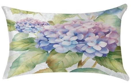FekiLoot Hydrangea Watercolor Pillow Covers Luxury Velvet Oblong Pillowcases Rectangular Throw Pillows Case Decorative Velvet Cushion Covers Ultra Soft Lumbar Pillow Shells 12 X 20 in