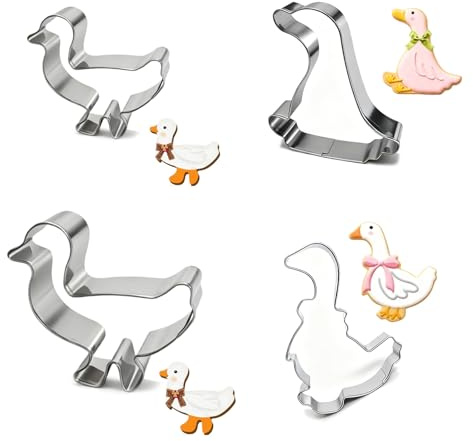 Set de 4 Cortadores de Galletas con Forma de Ganso, Moldes de Animales para Galletas, Utensilios de Repostería de Acero Inoxidable para Diversos Alimentos, Dos Diseños Exclusivos, Adornos Navideños