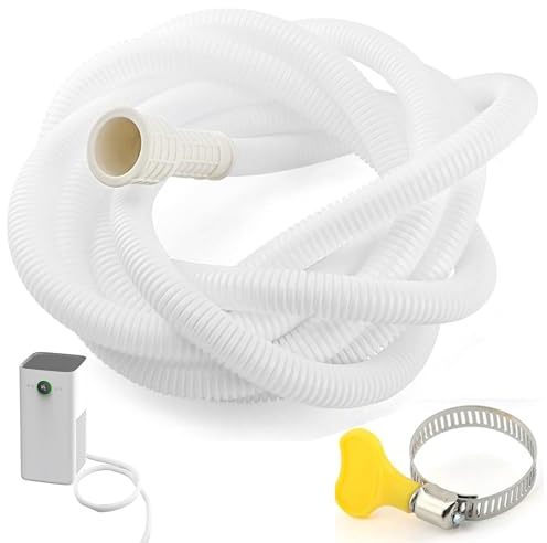 Perforated Drainage Pipe and Drain Down Hose, 5 Metre Flexible Drain Pipe with Cuttable Rubber Adapter, Heavy Duty Drain Hose Pipe for Garden and Home Use, Plastic Tube and Clamp Included