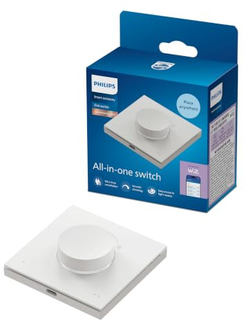 Philips Smart Lighting Interrupteur à Variateur Intelligent, Pratique, Variation de l'Intensité, Boutons sur Mesure, Batterie Rechargeable, Fonctionne sans Wi-Fi, Connected by WiZ, Pack de 1
