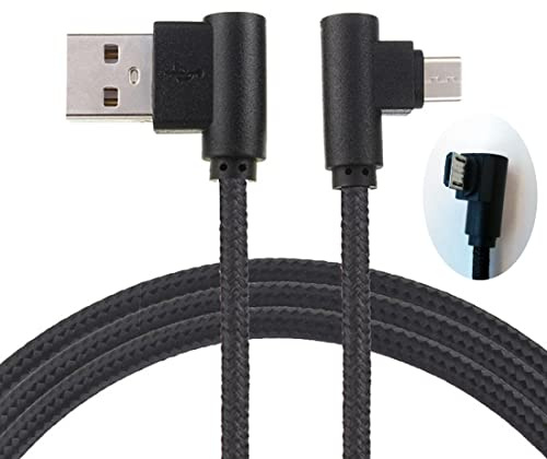 LoongGate Right Angle Micro USB Cable, Nylon Braided 90 Degree USB A to Micro B Charging & Data Sync Cable for All Micro USB Devices - 1 Meters(3.2ft) - Black