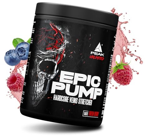 PEAK Epic Pump - 500g Geschmack Fresh Berry I 20 Portionen I Concentrated Pre Workout Booster ohne Koffein mit L-Citrullin Malat, L-Arginin AKG (AAKG) / Nitrat, Taurin I vegan