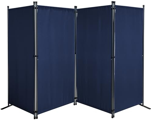 QUICK STAR Paravent 4 Teilig 165 x 220 cm Blau - Garten & Balkon Sichtschutz Stellwand Innen & Außen - Raumteiler Trennwand Faltbar Blickdicht & Wetterfest