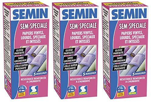 Semin A02608 Sem-Spéciale, Colle en Poudre pour Papiers Peints, Vinyls, Lourds, Spéciaux et Intissés, Intérieur, Boite 200 g (Lot de 3)