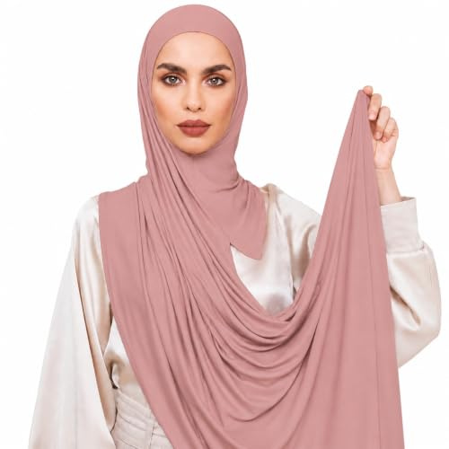 Voile Chic Omedelbar hijab halsduk för kvinnor - Presewn Jersey Hijab, Dammig ros, en storlek