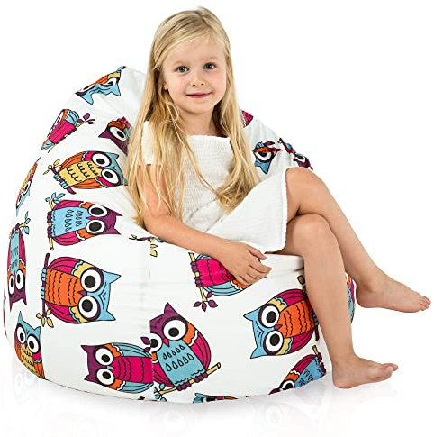 Italpouf Sitzsack L Kindersitzsack, Indoor, Sitzsack Sessel für Kinder, EPS Perlen Füllung, Abnehmbarer Bezug, Maschinenwaschbar, Kindersessel, Zertifiziert, Eulen
