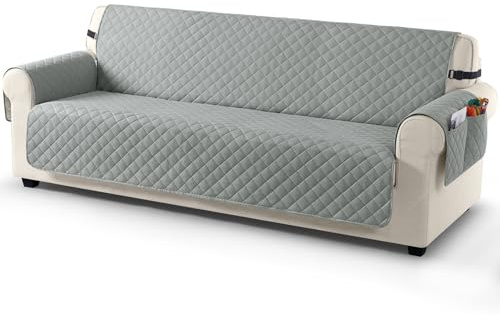 TAOCOCO Sofa Überzug, Sofabezug Wasserdicht Mit Gummiband，Wohnzimmer Anti-Rutsch Gepolsterter Sofaschutz für Haustiere, Katzen, Hunde, Spielende Kinder(Hellgrau, 4 Sitzer)