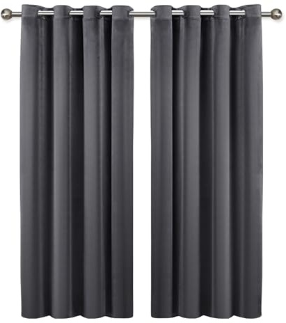 Imperial Rooms Crushed Velvet Curtains for Living Room 66x72 Inch Dope Eyelet Blackout Curtains Super Soft Ring Top Thermal Insulated Charcoal Curtain 2 Panel with Matching Tiebacks