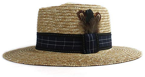 Wangqianli Modische Sunproof Strohhut Damenhut mit Feder dekorative Hut Flat Top Hut Strand breitkrempigen Hut Sonnenhut for Urlaub am Meer Strand Hut (Farbe : 1, Größe : 56-58CM)