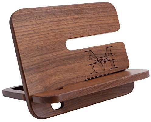 Handyhalter aus Walnussholz, personalisierbar, natürliches Walnussholz, Telefon-Dockingstation, Schlüsselhalter, Geldbörse, Ständer, Uhren-Organizer, Jahrestag, Geburtstagsgeschenke
