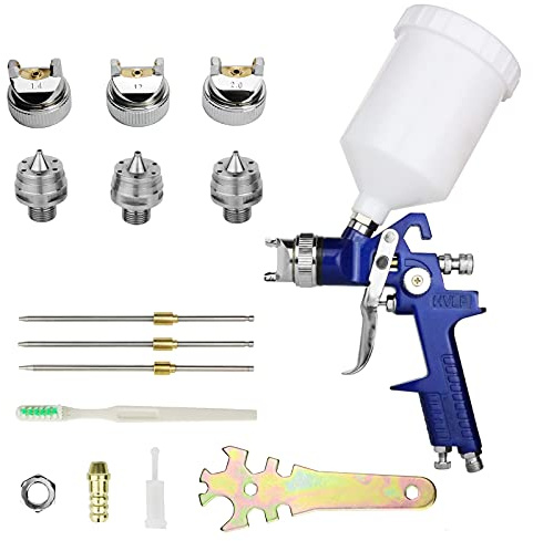 HVLP Spray Gun with Replaceable 1.4mm 1.7mm 2.0mm Nozzles Needle Cap Automotive Air Paint Sprayer Gun Kit with 600cc Capacity Cup for Car Primer,Furniture Surface Spraying,Wall Painting,Base Coatings