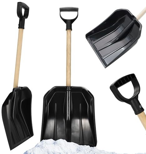 KADAX Pala de nieve pequeña de plástico, cómoda pala de nieve con mango de madera, mango ergonómico en forma de D, 60 x 30 cm