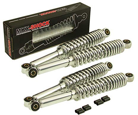 4 x Stoßdämpfer Chrom Tieferlegung Set 280mm + 300mm - Simson Schwalbe KR51 Mofa Moped Mokick (28cm + 30cm)