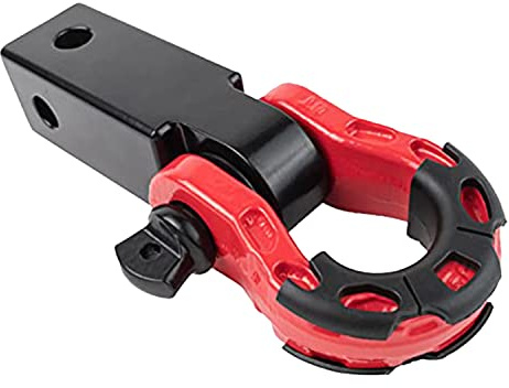 GearAmerica - Receptor de enganche de aluminio, grillete, arandelas y pasador, 5 x 5 cm, megagrillete, 16 T (MBS) y 8 T (WLL), muy resistente, para remolque y recuperación de todoterreno, negro y rojo